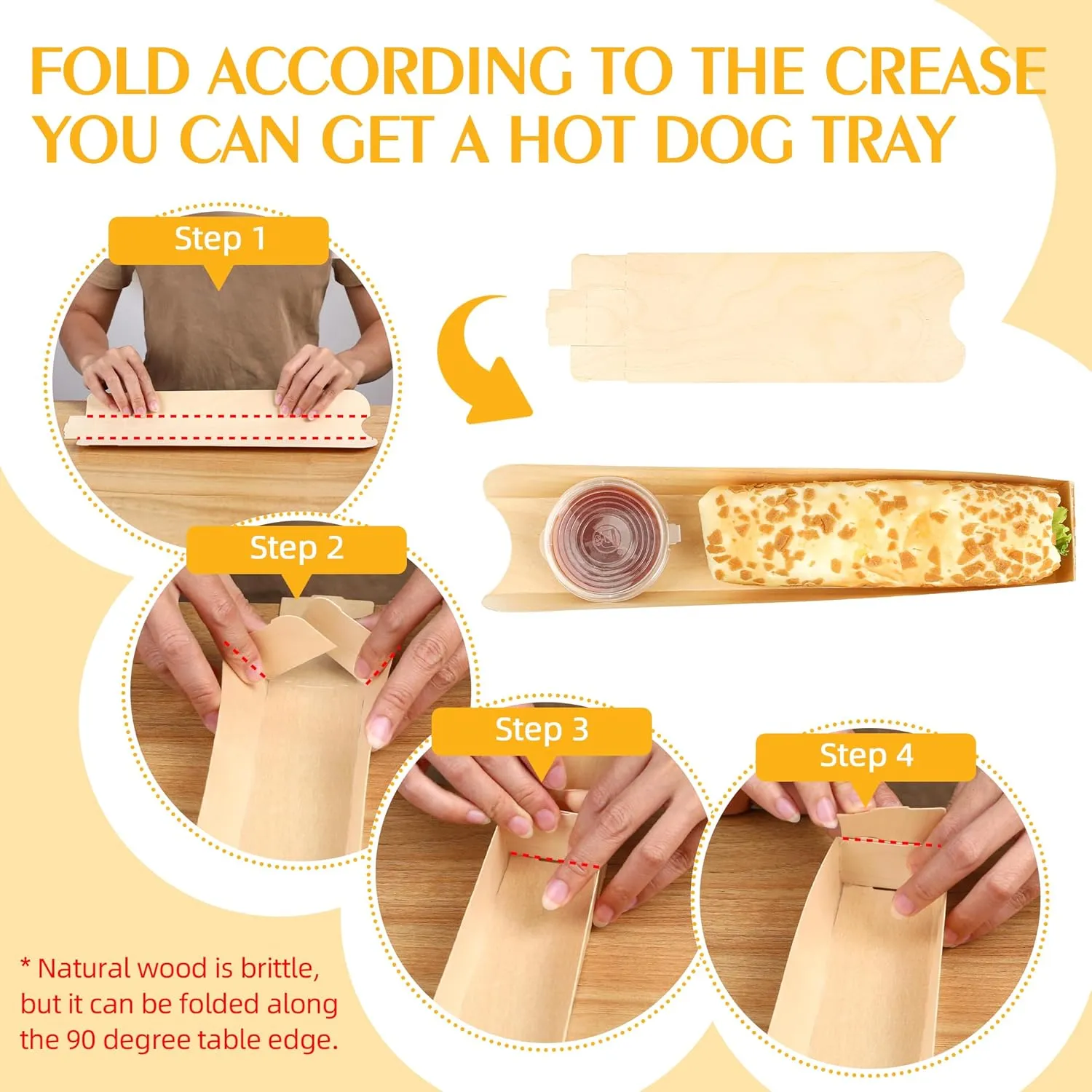 100 Pack Hot Dog Trays Wooden Hot Dog Containers Disposable Open-Design Hot Dog Holders Disposable Food Tray for Sandwich Hamburger Hot Dog Boats for Hot Dog Cart Supplies I 11.8"x1.98"x1.3"
