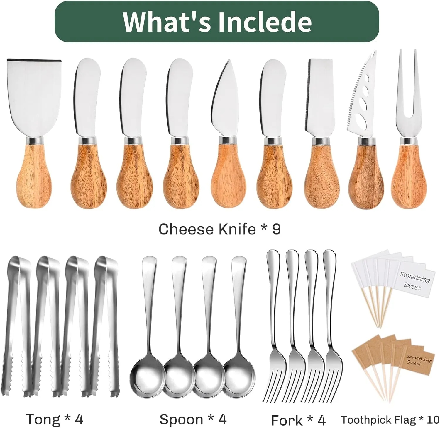 22 Pieces Cheese Knife Set, Butter Spreader Knife Set, Charcuterie Board Accessories Utensils Mini Serving Tongs Spoons and Forks Blank Toothpick Flags for Butter, Cheese, Jam and Wedding Christmas