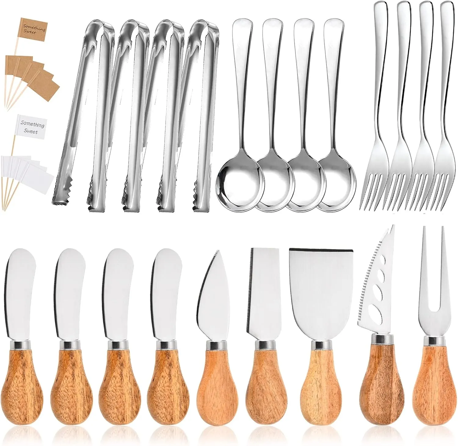 22 Pieces Cheese Knife Set, Butter Spreader Knife Set, Charcuterie Board Accessories Utensils Mini Serving Tongs Spoons and Forks Blank Toothpick Flags for Butter, Cheese, Jam and Wedding Christmas