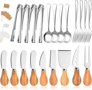 22 Pieces Cheese Knife Set, Butter Spreader Knife Set, Charcuterie Board Accessories Utensils Mini Serving Tongs Spoons and Forks Blank Toothpick Flags for Butter, Cheese, Jam and Wedding Christmas