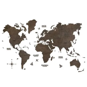 2D Wooden World Map Ebony Basic
