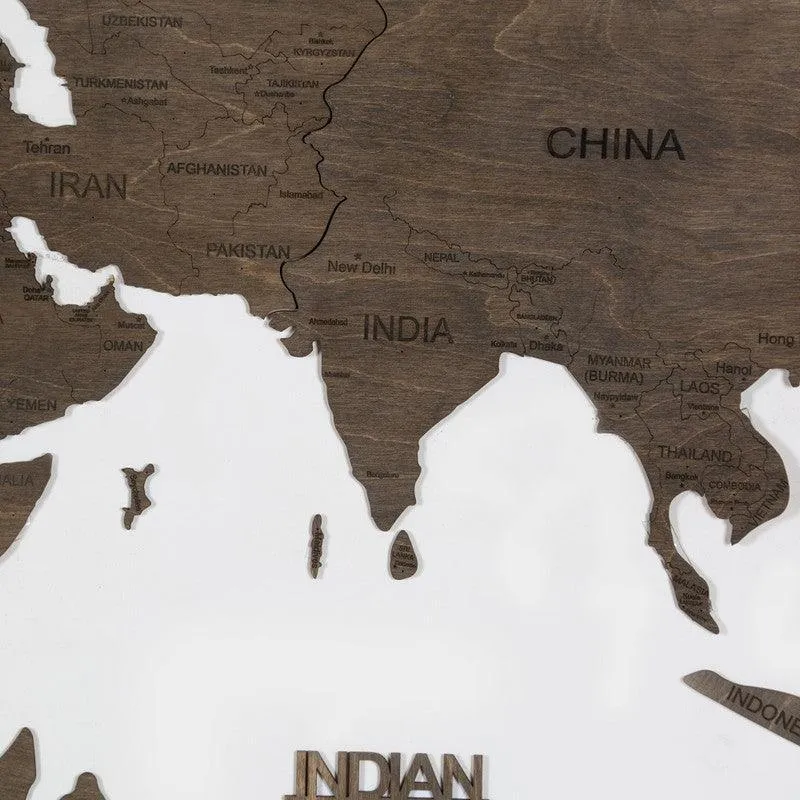 2D Wooden World Map Ebony Basic