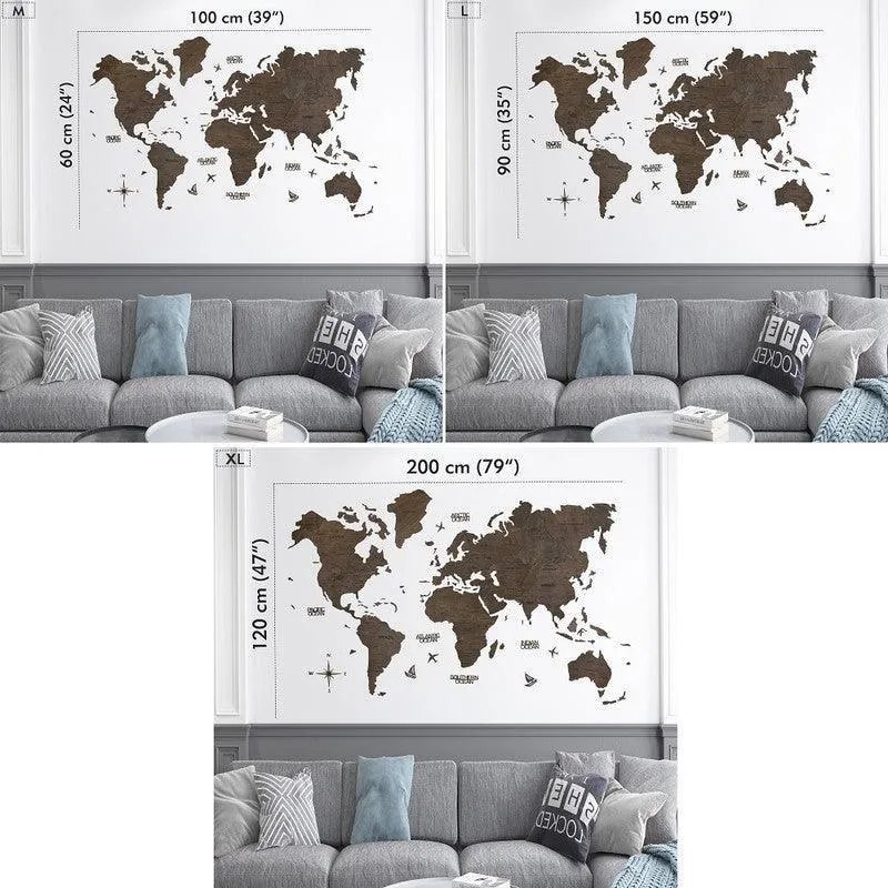 2D Wooden World Map Ebony Basic