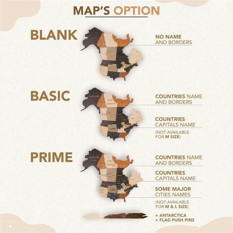 2D Wooden World Map Ebony Basic