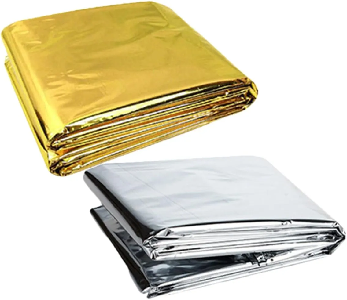 2pcs Emergency Thermal Blankets Space Blankets for Camping Hiking and Outdoor Survival Cold Weather Protection and UV Shielding