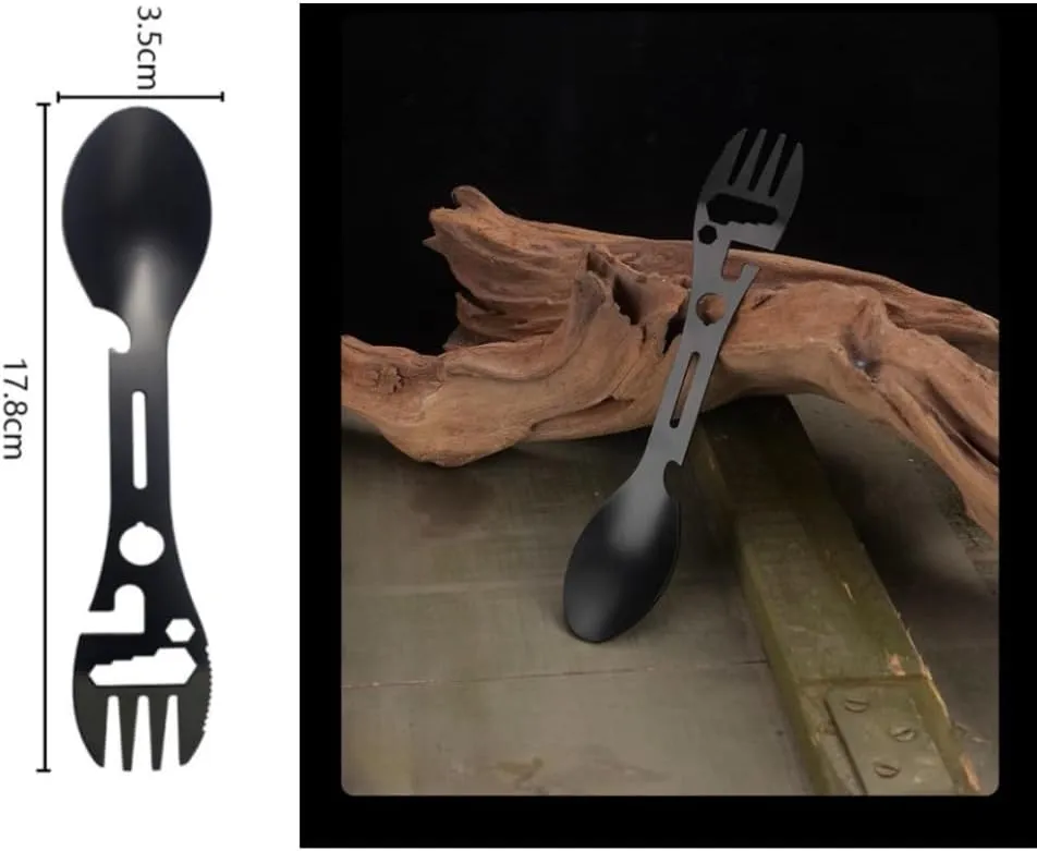 2pcs Stainless Steel Tactical Spork, 10-in-1 Camping Utensils, Multifunctional Tool Spoon Fork knife Wrench Bottle Opener Ladle Camping Survival Tool Cutlery Outdoor kit for Travel