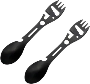 2pcs Stainless Steel Tactical Spork, 10-in-1 Camping Utensils, Multifunctional Tool Spoon Fork knife Wrench Bottle Opener Ladle Camping Survival Tool Cutlery Outdoor kit for Travel