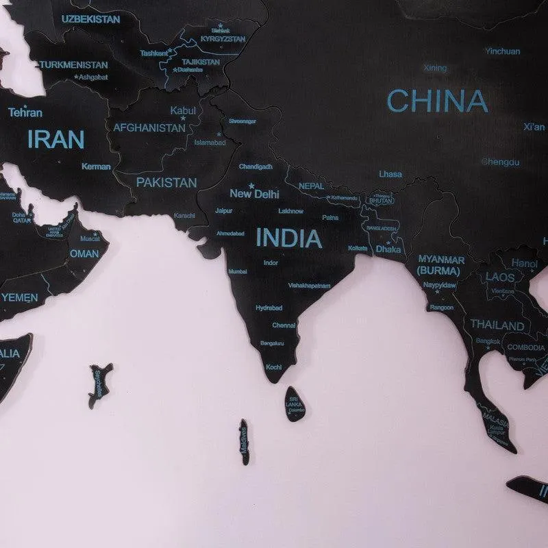3D Colored Wooden World Map Obsidian Black Prime