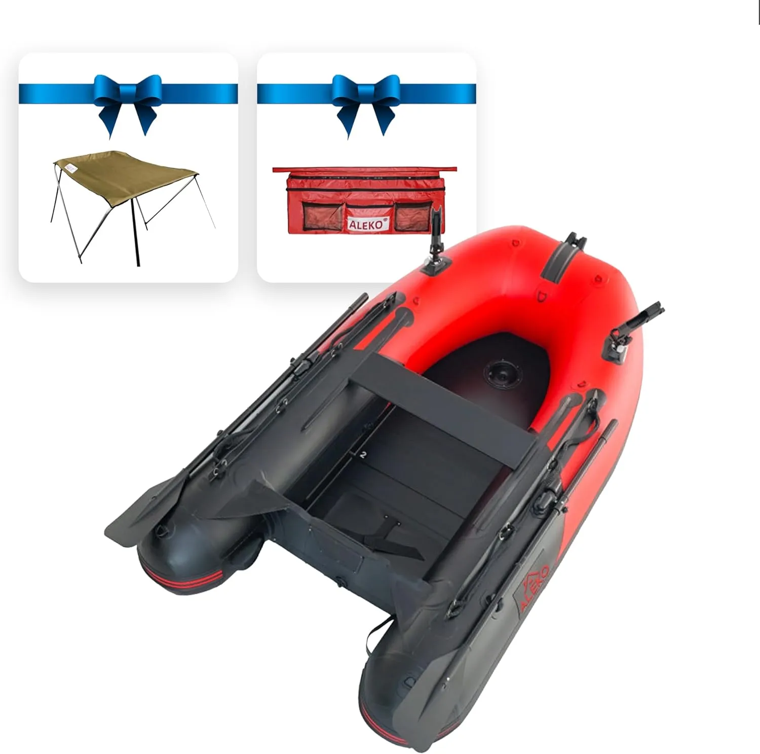 ALEKO Inflatable Boat | Yacht Dinghy Tender Raft | Multi Person Fishing Boat | Aluminum Floor Oars | Fishing Rod Holders | Heavy-Duty PVC | 2024 Model |