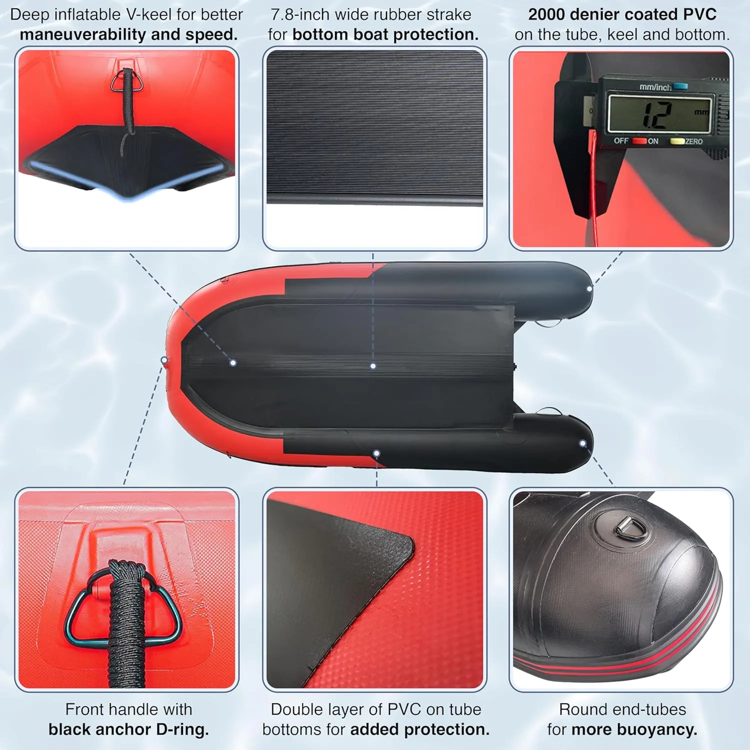ALEKO Inflatable Boat | Yacht Dinghy Tender Raft | Multi Person Fishing Boat | Aluminum Floor Oars | Fishing Rod Holders | Heavy-Duty PVC | 2024 Model |