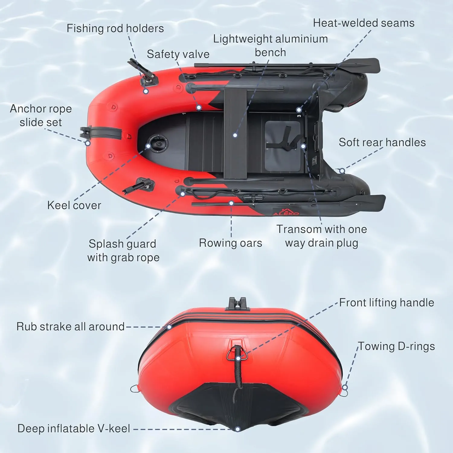 ALEKO Inflatable Boat | Yacht Dinghy Tender Raft | Multi Person Fishing Boat | Aluminum Floor Oars | Fishing Rod Holders | Heavy-Duty PVC | 2024 Model |