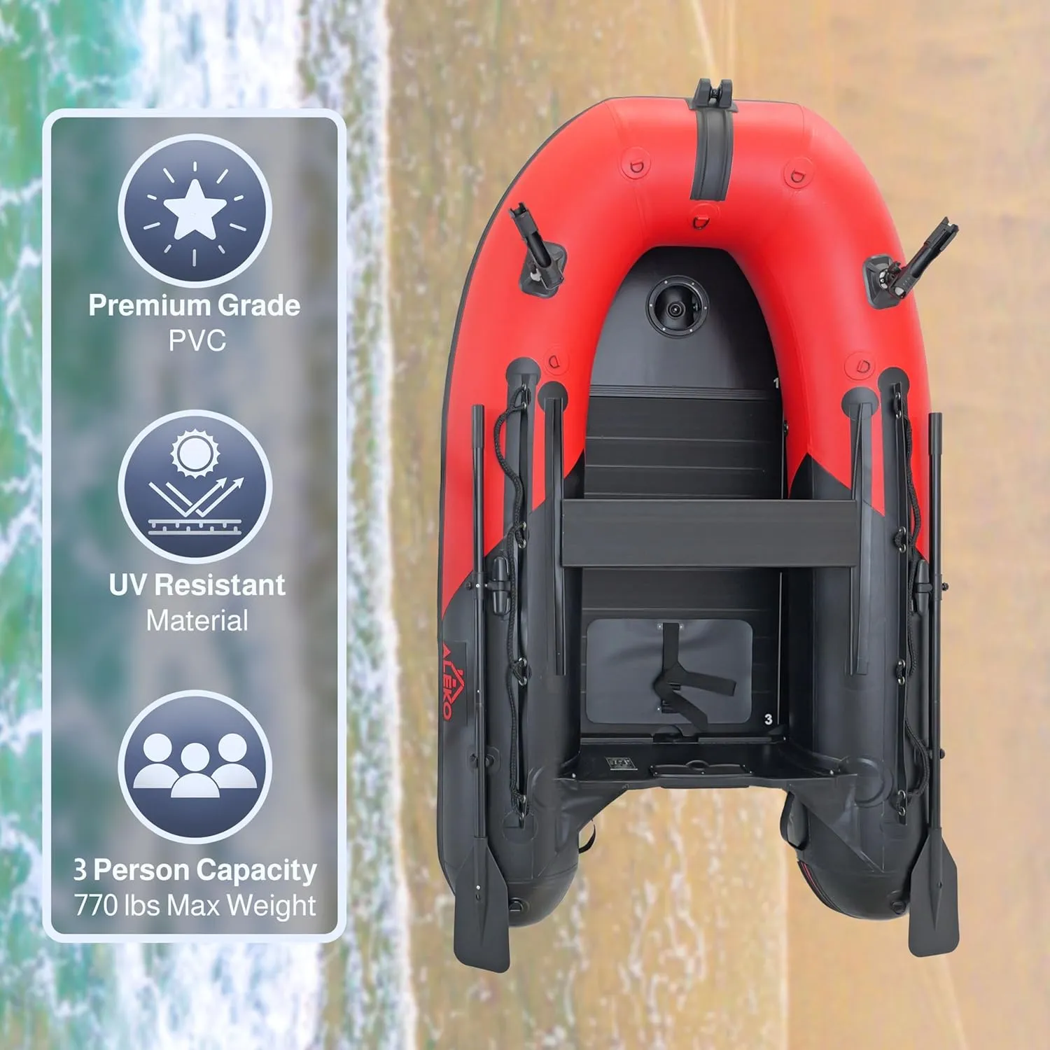 ALEKO Inflatable Boat | Yacht Dinghy Tender Raft | Multi Person Fishing Boat | Aluminum Floor Oars | Fishing Rod Holders | Heavy-Duty PVC | 2024 Model |