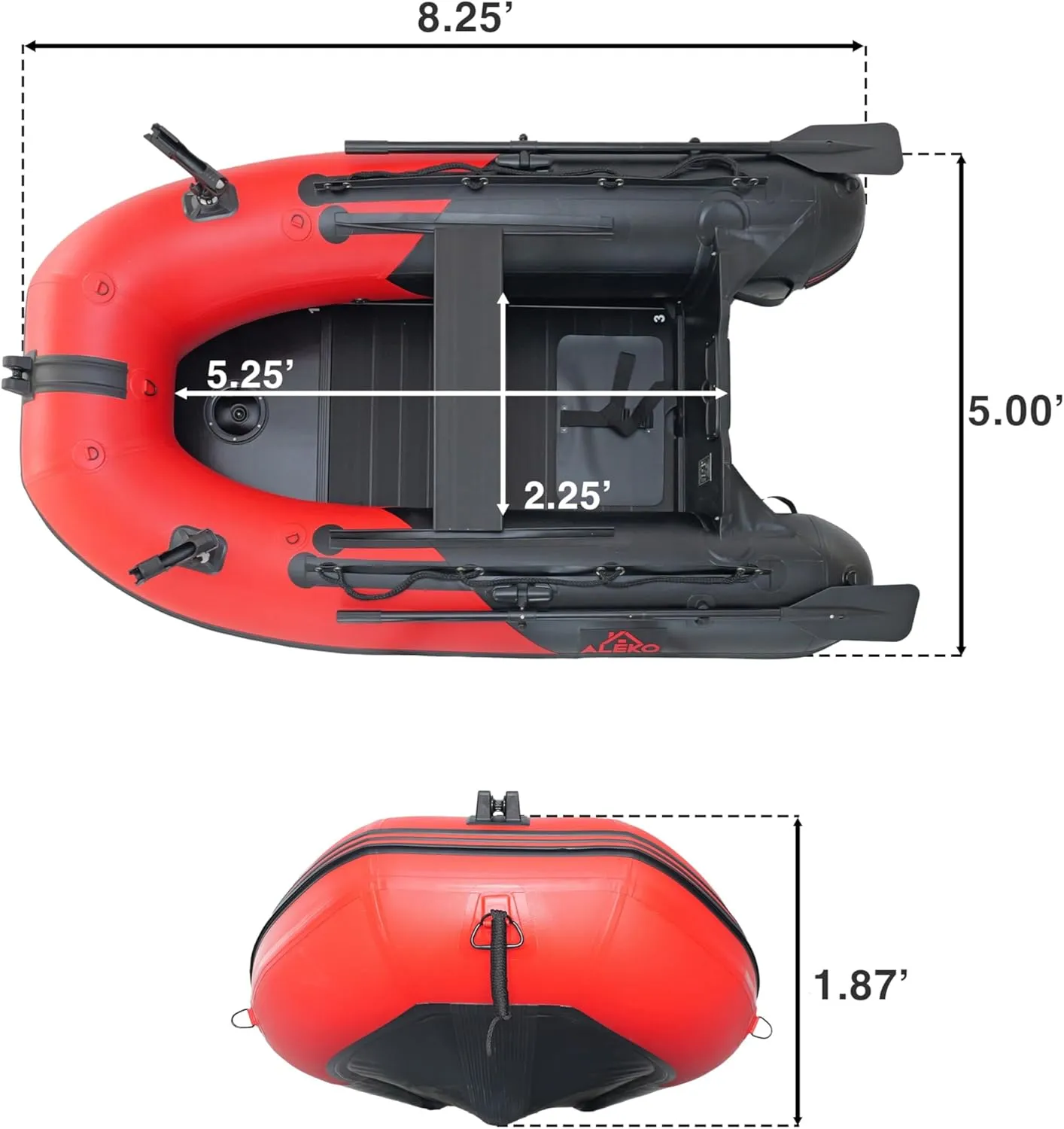 ALEKO Inflatable Boat | Yacht Dinghy Tender Raft | Multi Person Fishing Boat | Aluminum Floor Oars | Fishing Rod Holders | Heavy-Duty PVC | 2024 Model |
