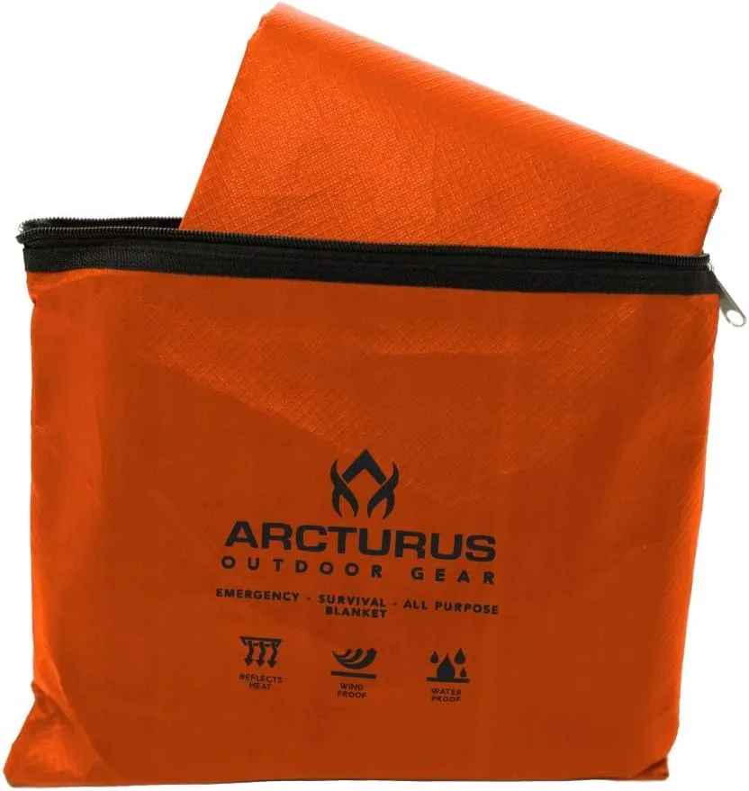 Arcturus Heavy Duty Survival Blanket  Insulated Thermal Reflective Tarp - 60" x 82". All-Weather, Reusable Emergency Blanket for Car or Camping (Orange)