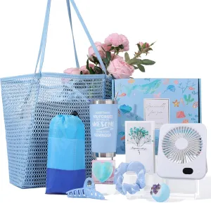 Beach Gifts for Women,79" X 83" Beach Blanket Waterproof Sandproof, Beach Mesh Tote Bags, USB Portable Fan, Vacation Essentials Birthday Gift Baskets for Friends Sister Wife Her as Travel Camping