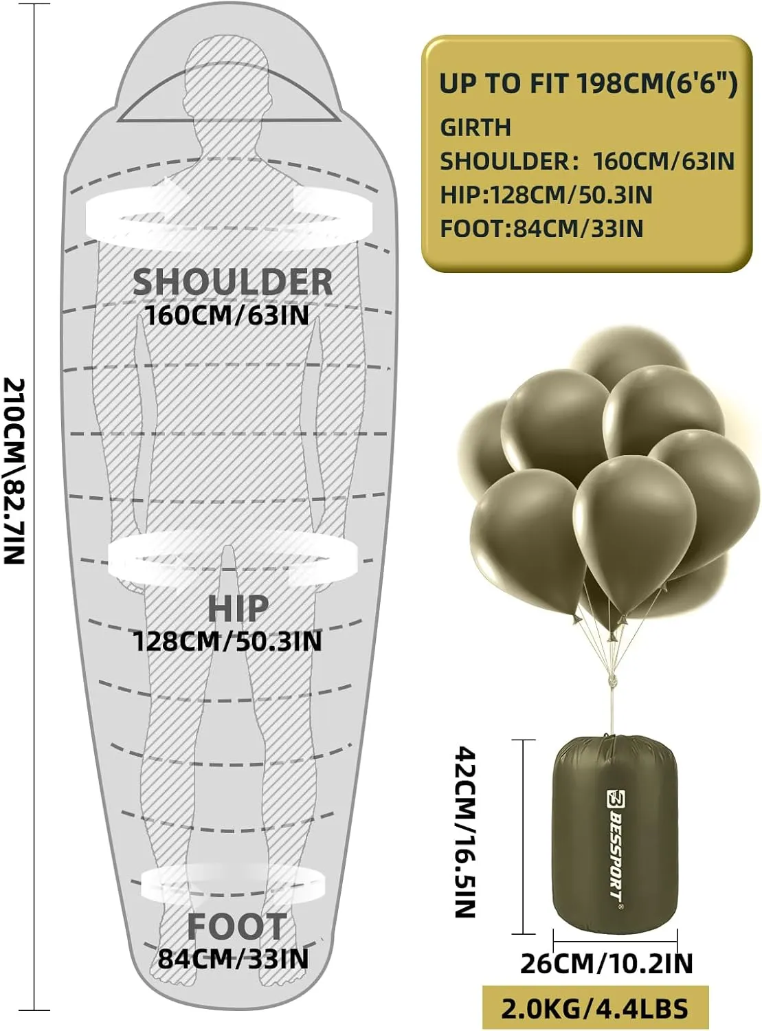 Bessport Mummy Sleeping Bag | 15-45  Extreme 3-4 Season Sleeping Bag for Adults Cold Weather Warm and Washable, for Hiking Traveling & Outdoor Activities