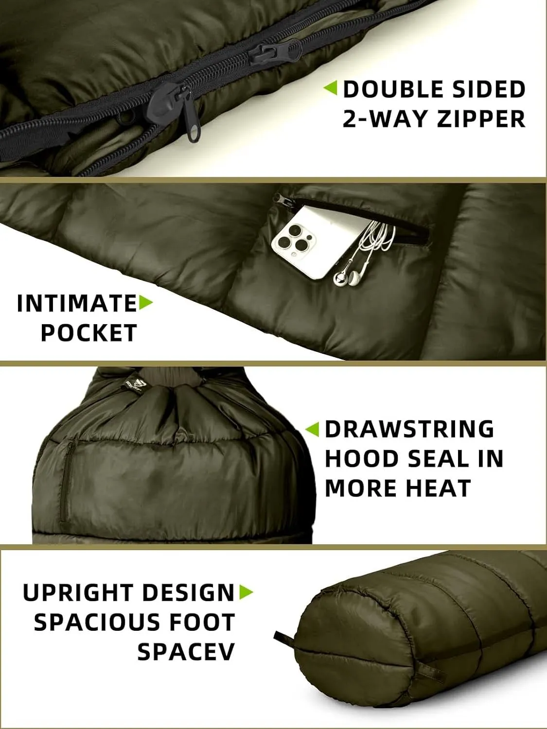 Bessport Mummy Sleeping Bag | 15-45  Extreme 3-4 Season Sleeping Bag for Adults Cold Weather Warm and Washable, for Hiking Traveling & Outdoor Activities