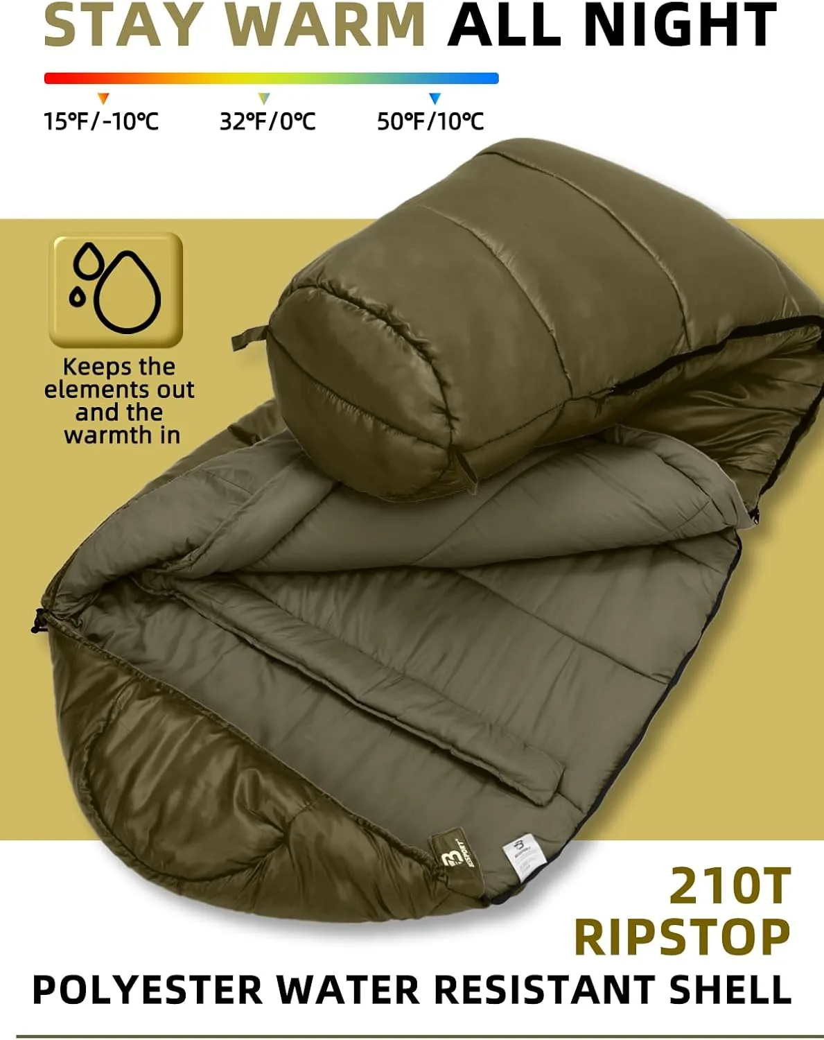Bessport Mummy Sleeping Bag | 15-45  Extreme 3-4 Season Sleeping Bag for Adults Cold Weather Warm and Washable, for Hiking Traveling & Outdoor Activities