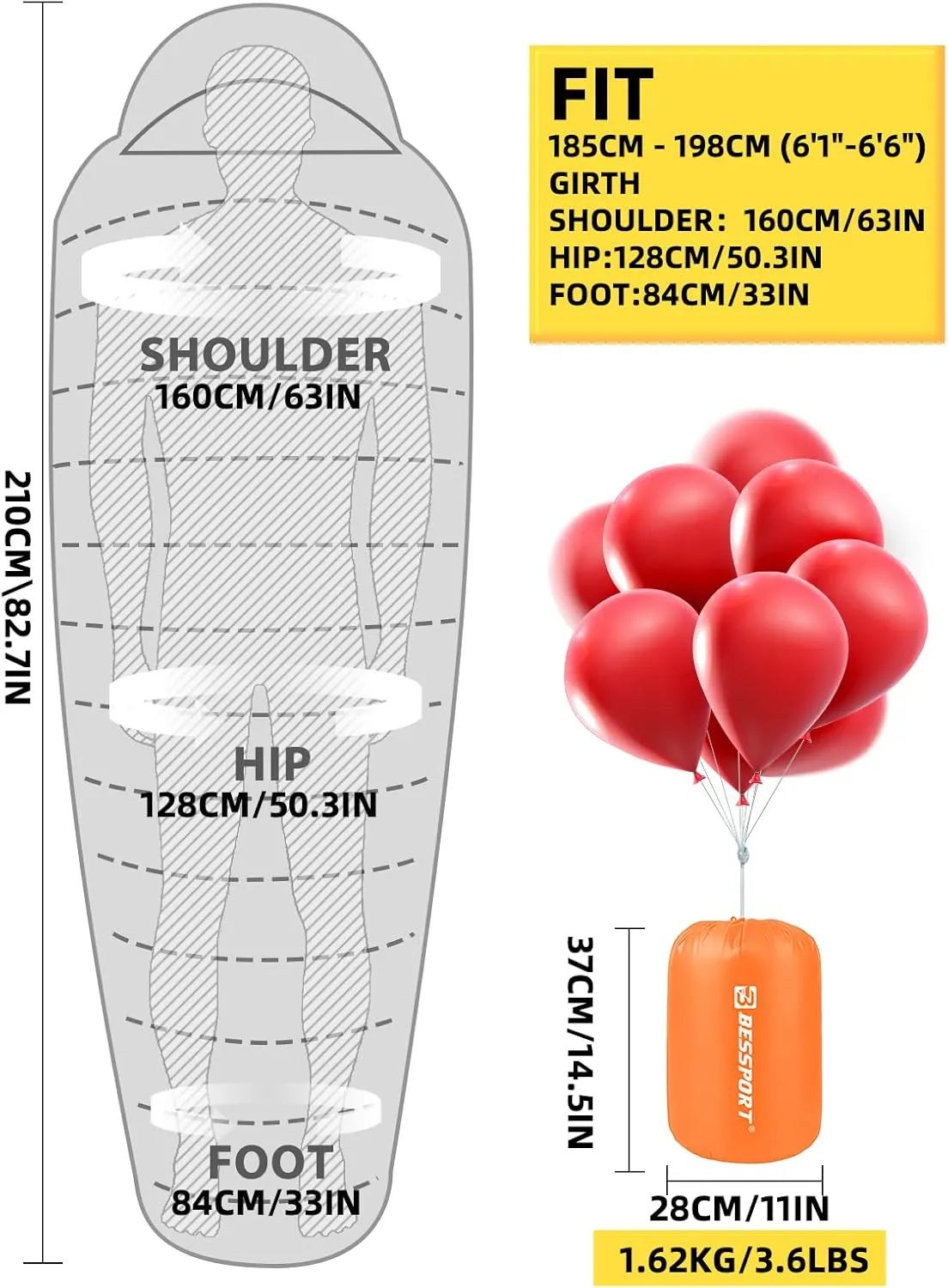 Bessport Mummy Sleeping Bag | 15-45  Extreme 3-4 Season Sleeping Bag for Adults Cold Weather Warm and Washable, for Hiking Traveling & Outdoor Activities