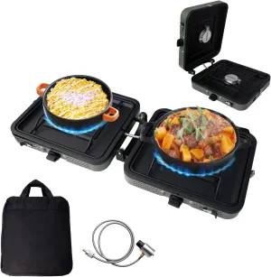 Camping Stove 2 Burner, Lightweight Foldable Propane Stove with 17200 BTUs High Output, Quick Ignition & Ajdust Camp Stove, Must Have for Camping, Hiking, Travel, Outdoor BBQ