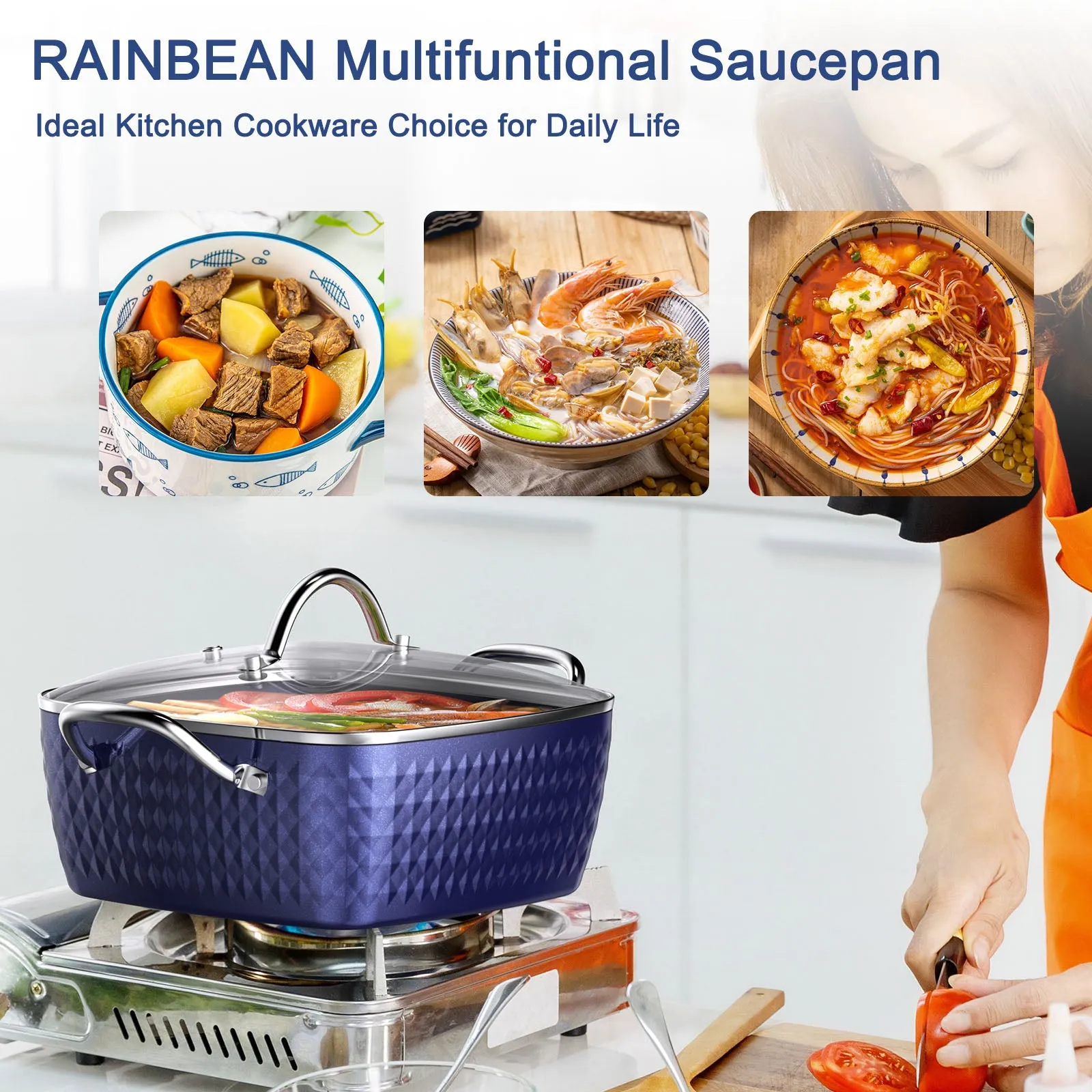 Casserole Dish, Square Induction Saucepan With Lid, 24cm 4L Stock Pots Non Stick Saucepan, Aluminum Ceramic Coating Cooking Pot - PFOA Free, Suitable For All Hobs Types Amazon Banned
