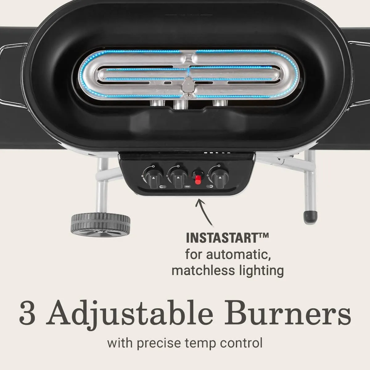 Coleman RoadTrip 285 Portable Stand-Up Propane Grill Gas Grill with 3 Adjustable Burners and Instastart Push-Button Ignition; Grease Tray Side Tables Thermometer Folding Legs & Wheels Included