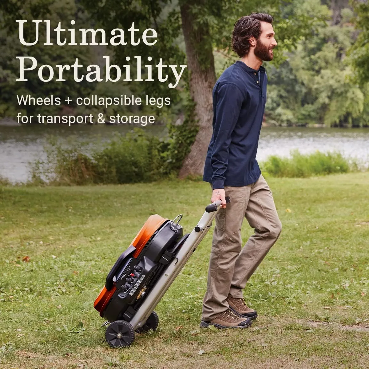 Coleman RoadTrip 285 Portable Stand-Up Propane Grill Gas Grill with 3 Adjustable Burners and Instastart Push-Button Ignition; Grease Tray Side Tables Thermometer Folding Legs & Wheels Included