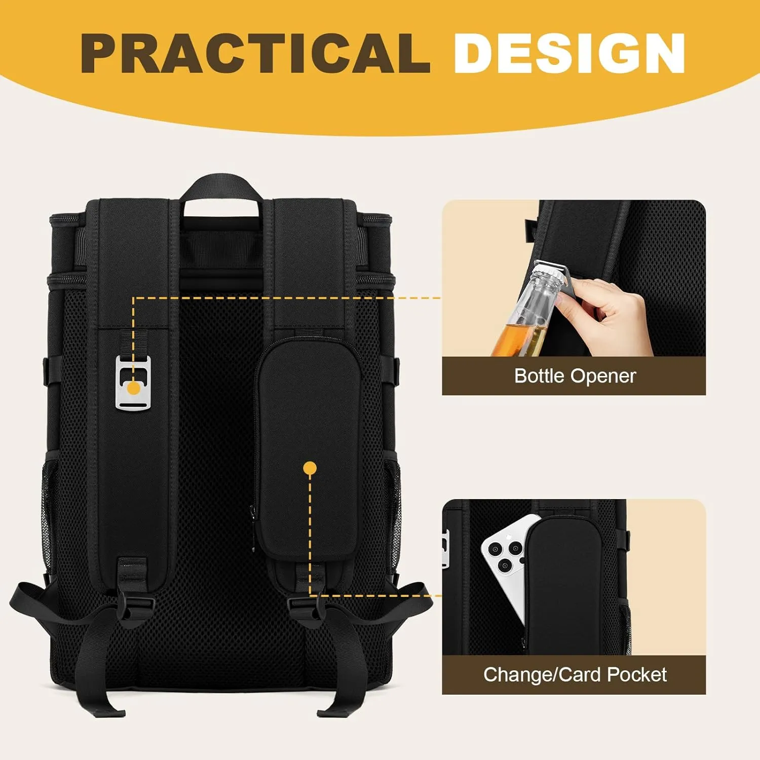 Cooler Backpack - 40 Cans Insulated Backpack Cooler for Men & Women, Portable 2 Leak Proof Compartments Coolers Bag for Picnic, Lunch, Hiking, BBQ Camping and Beach - MIYCOO