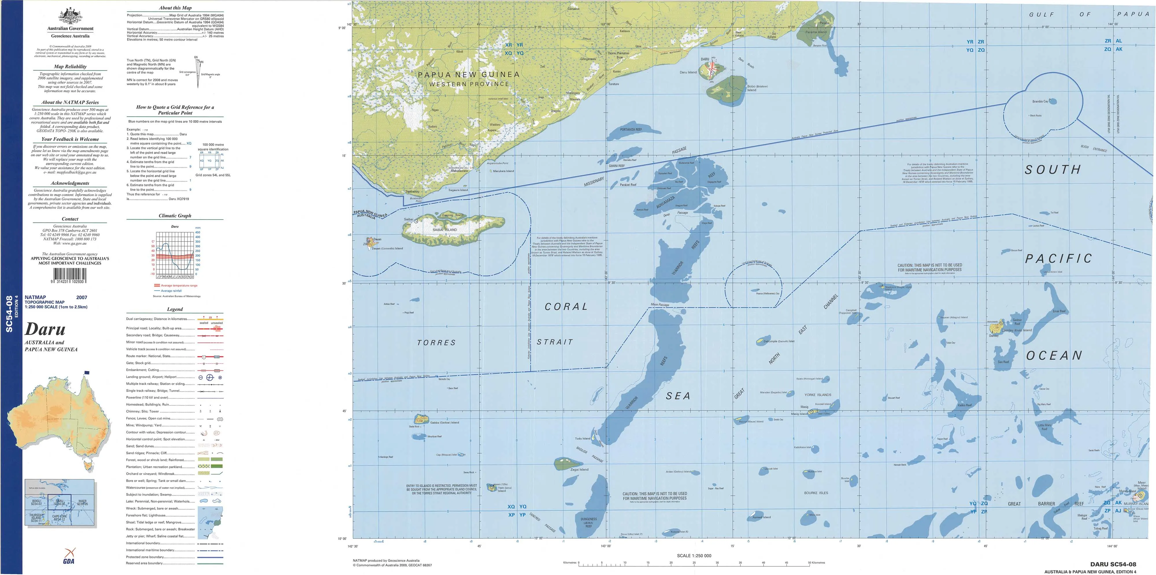 Daru SC54-08 Topographic Map 1:250k
