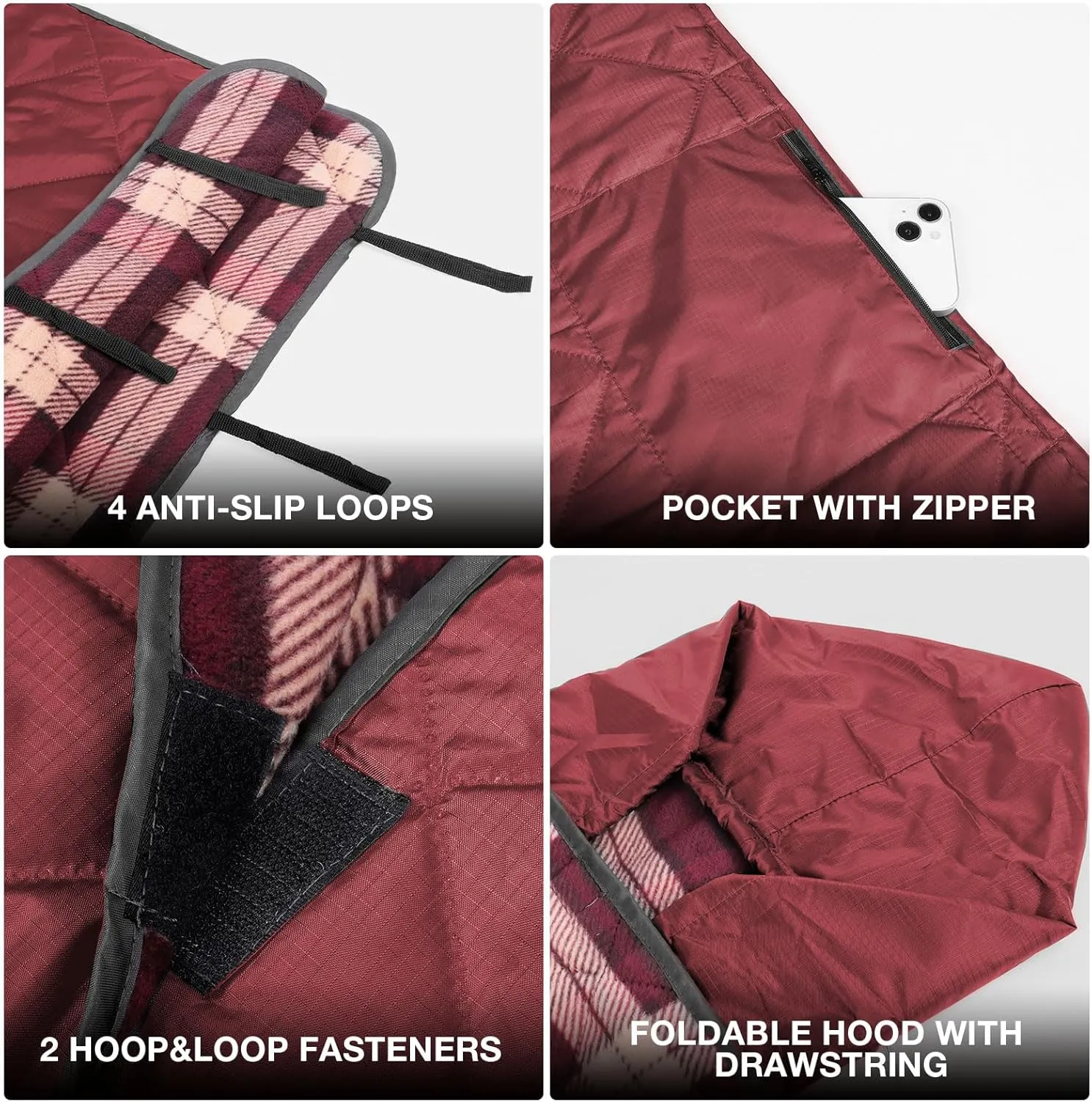 DUKUSEEK Large Waterproof Camping Blanket, Cold Weather Warm Fleece Blankets Windproof Triple Layers for Stadium,Camping, Concerts, Car, Dog