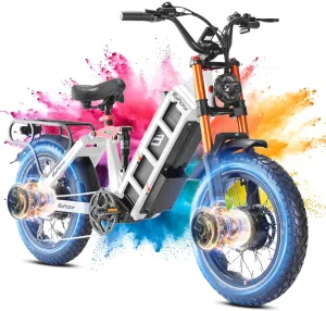 eAhora Juliet Pro II Electric Bike - 4400W Dual Motor 43MPH 60V 70Ah 200Mile Long Range Electric Bike for Adults, 20'' Fat Tire Fast Electric Mountain Bike Full Suspension Electric Bicycle