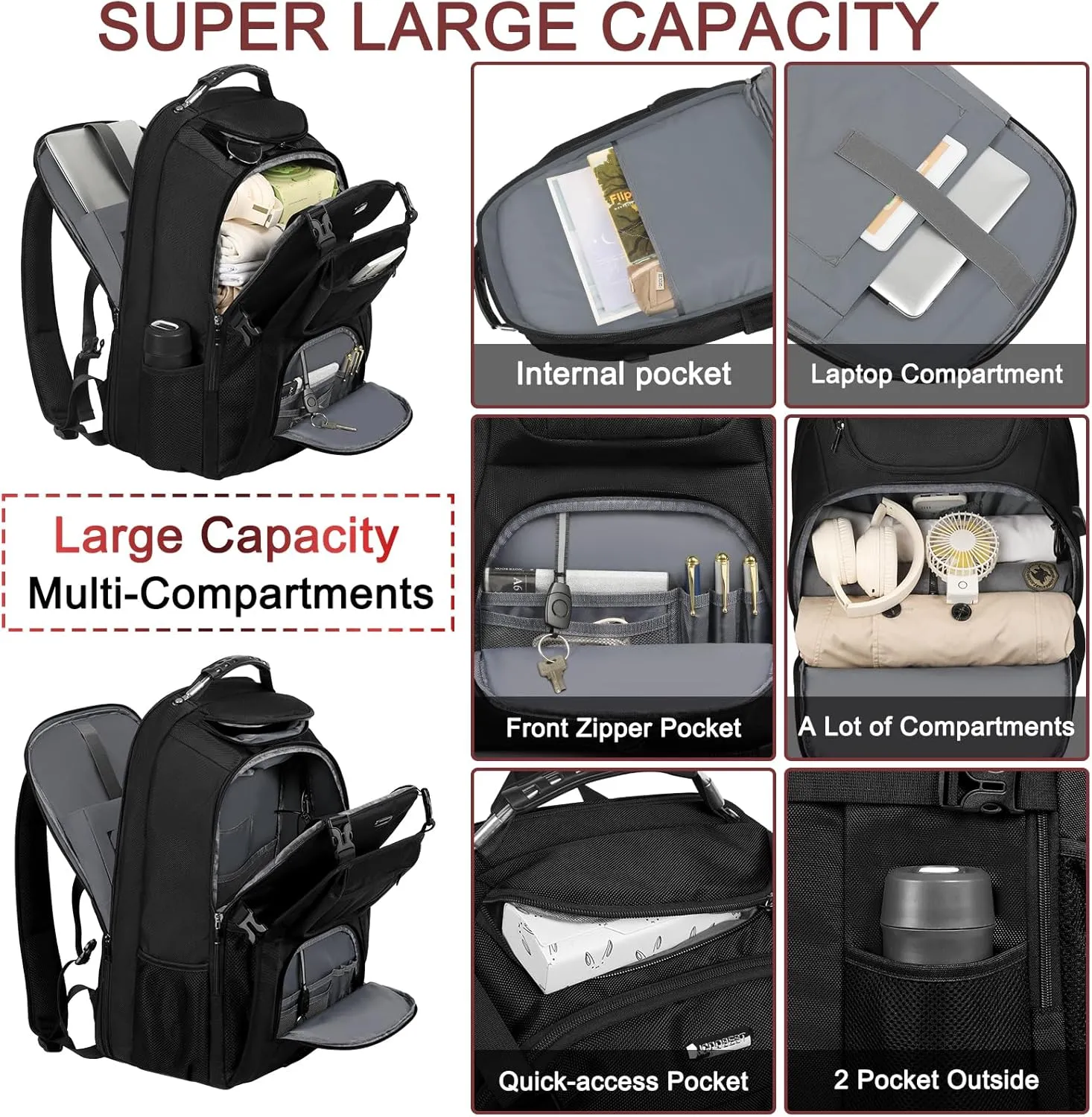 Extra Large Laptop Backpack for Travel, College & Work, TSA Friendly Commuter Gaming Bag with USB Charging Port, Heavy-Duty Anti-Theft Design Fits 18.4 Inch Laptop, Grey, 21.7x15.9x10.2