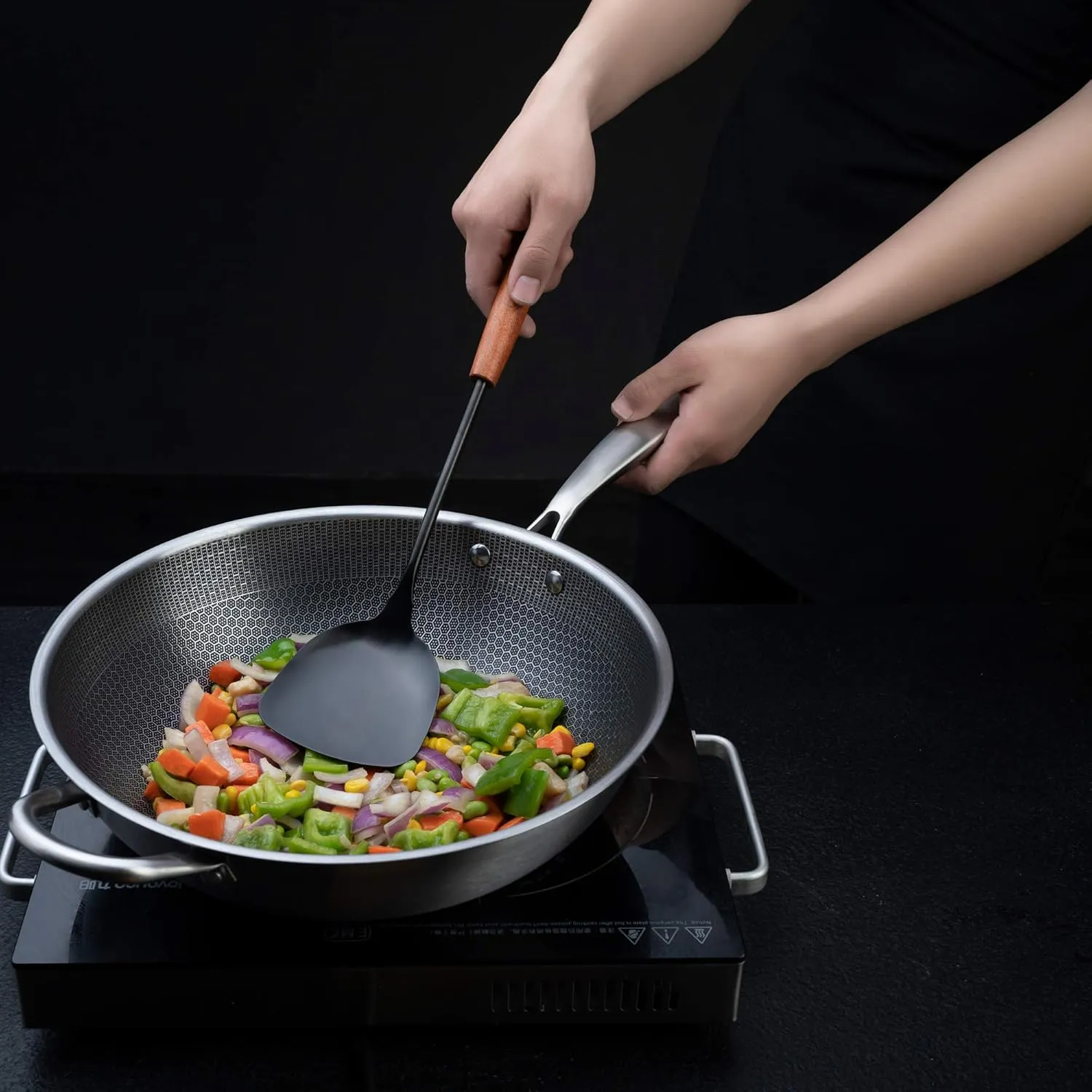 FJNATINH Spatula & Ladle Wok Tool Set, 14.2-15 inches Wok Utensils, Stainless Steel Wok Spatula