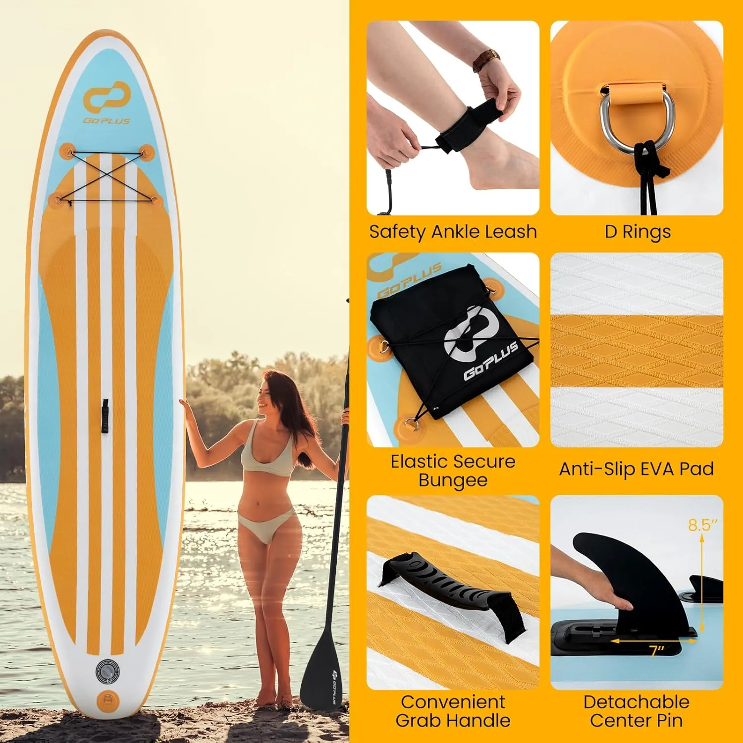 Goplus Inflatable Stand Up Paddle Board, 10FT/10.5FT/11FT SUP with Accessory Pack, Adjustable Paddle, Carry Bag, Fin, Hand Pump, Leash, Repair Kit