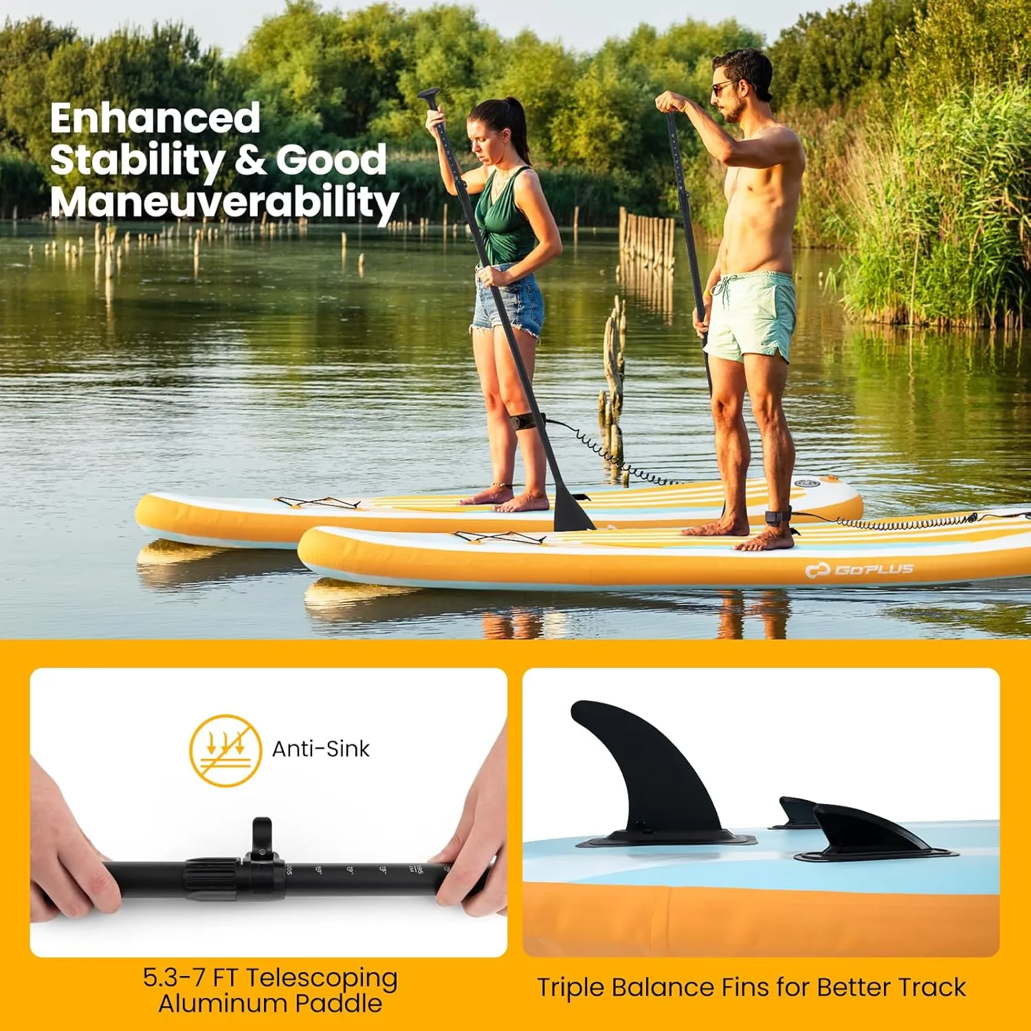 Goplus Inflatable Stand Up Paddle Board, 10FT/10.5FT/11FT SUP with Accessory Pack, Adjustable Paddle, Carry Bag, Fin, Hand Pump, Leash, Repair Kit