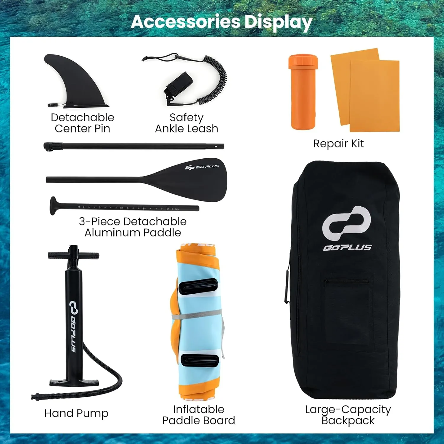 Goplus Inflatable Stand Up Paddle Board, 10FT/10.5FT/11FT SUP with Accessory Pack, Adjustable Paddle, Carry Bag, Fin, Hand Pump, Leash, Repair Kit