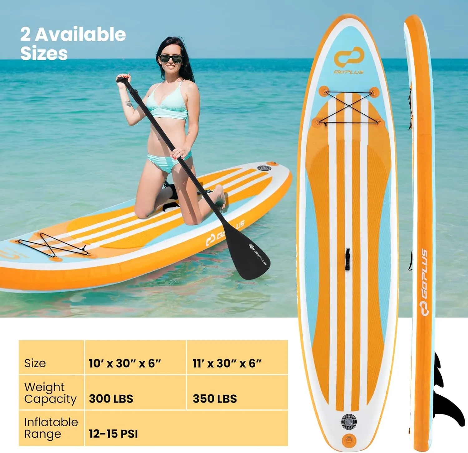 Goplus Inflatable Stand Up Paddle Board, 10FT/10.5FT/11FT SUP with Accessory Pack, Adjustable Paddle, Carry Bag, Fin, Hand Pump, Leash, Repair Kit