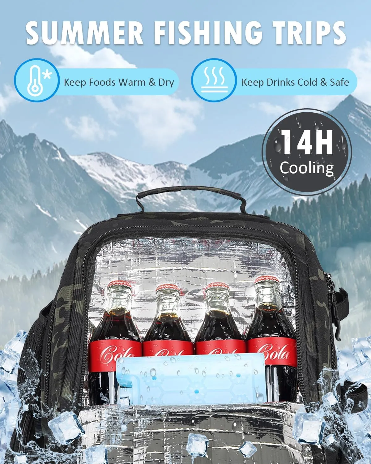 HAMBOLY Fishing Backpack with Tackle Boxes, 50L Fishing Tackle Bag with Cooler & Rod Holders, Waterproof Fishing Bag for Men