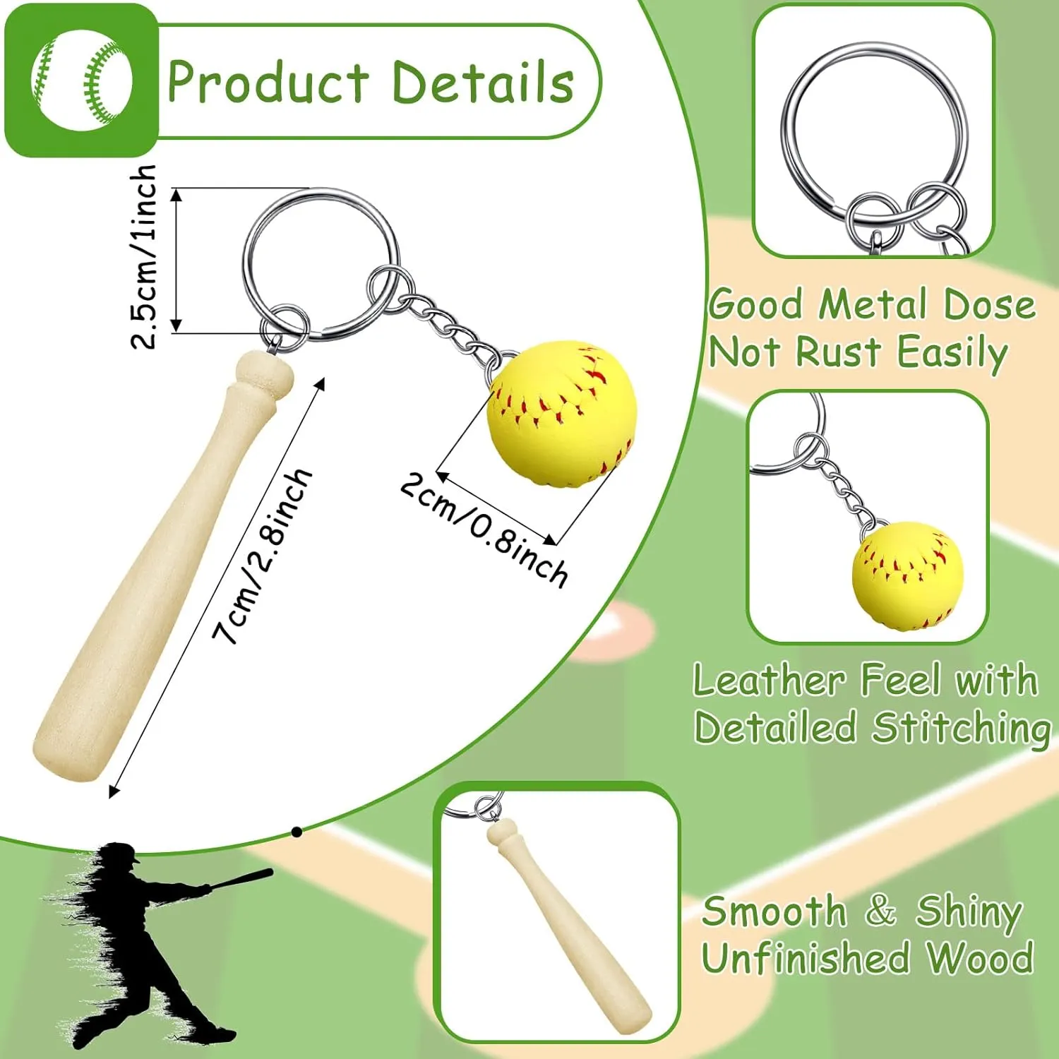 Hicarer Softball Keychain Mini Wooden Bat Softball Keyring Softball Keychains for Women Team Softball Sports Party Favors(36 Pieces)