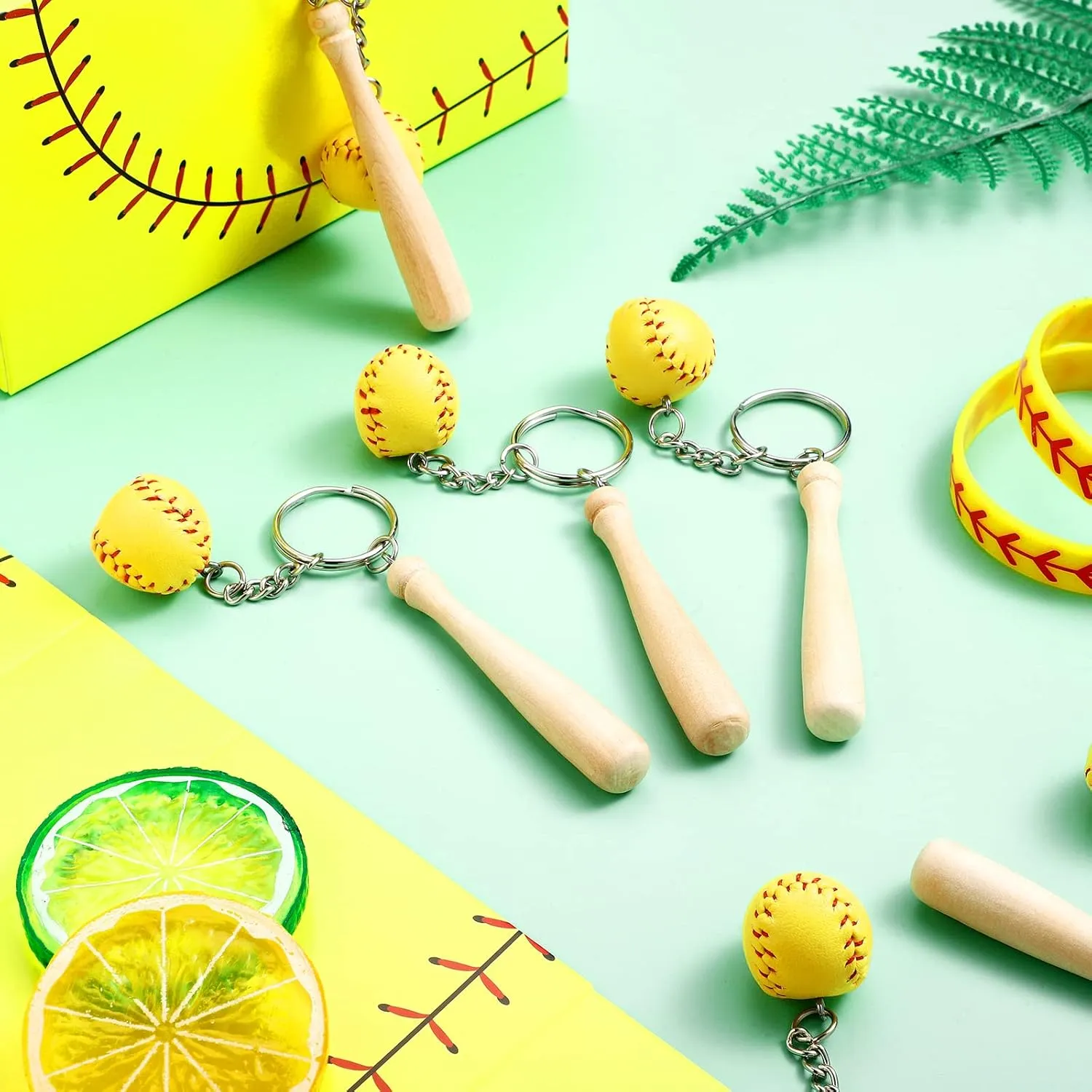 Hicarer Softball Keychain Mini Wooden Bat Softball Keyring Softball Keychains for Women Team Softball Sports Party Favors(36 Pieces)