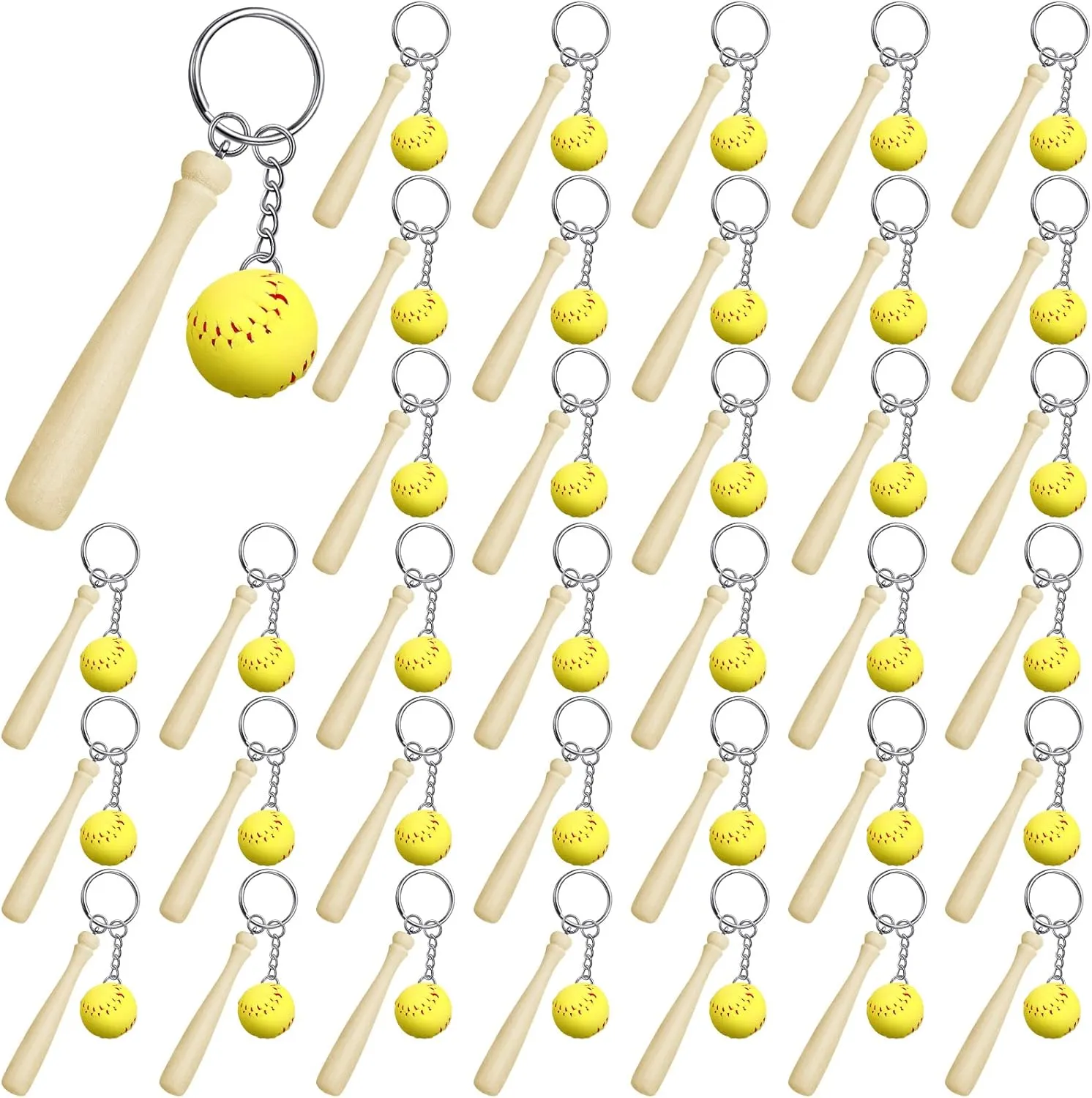 Hicarer Softball Keychain Mini Wooden Bat Softball Keyring Softball Keychains for Women Team Softball Sports Party Favors(36 Pieces)