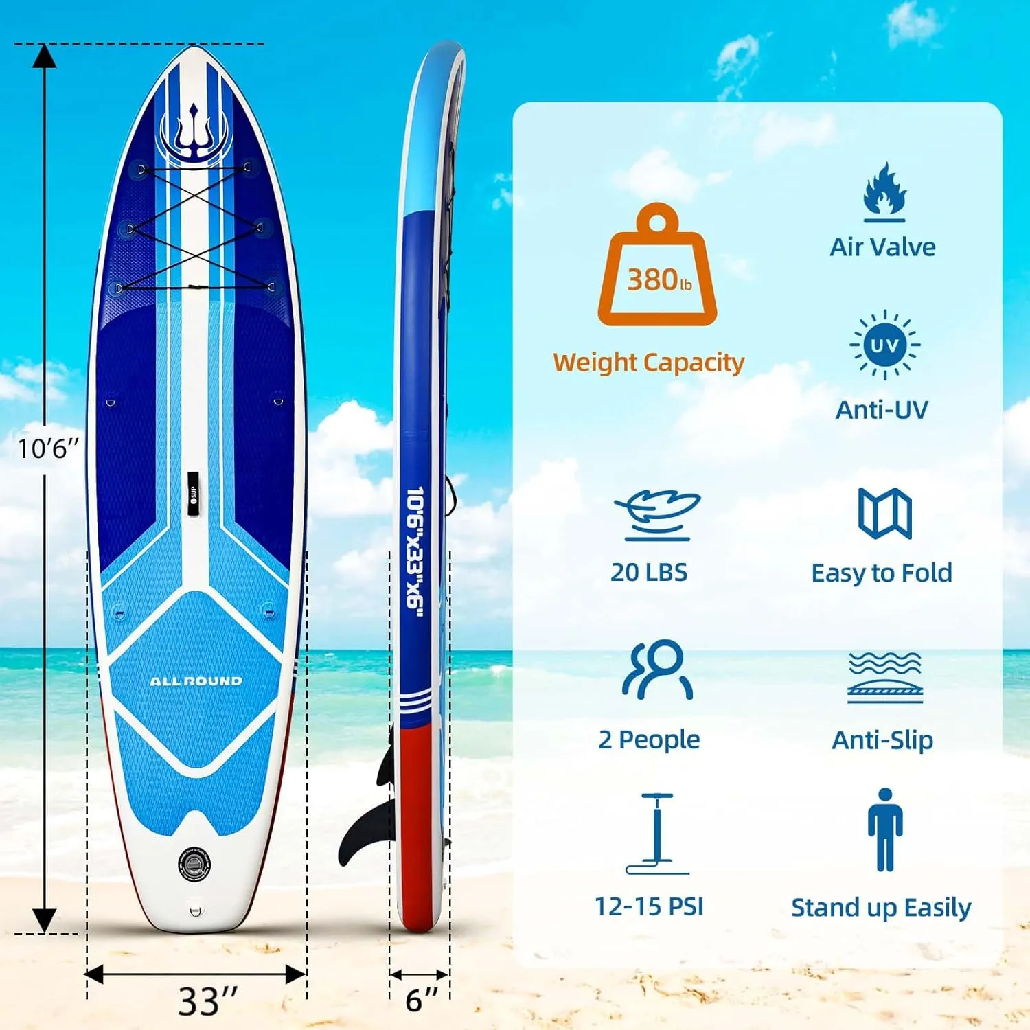 Inflatable Stand Up Paddle Board, Ultra-Light 10'6  33"  6" with Board Accessories Kit Adjustable Paddle Hand Anti-Slip EVA Deck for Adults Youth