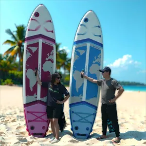 Inflatable Stand Up Paddle Board, World Map Design, All-Around SUP Board.Wide and Lightweight sup Design Inflatable Paddle Board with Accessories for Rock Stability