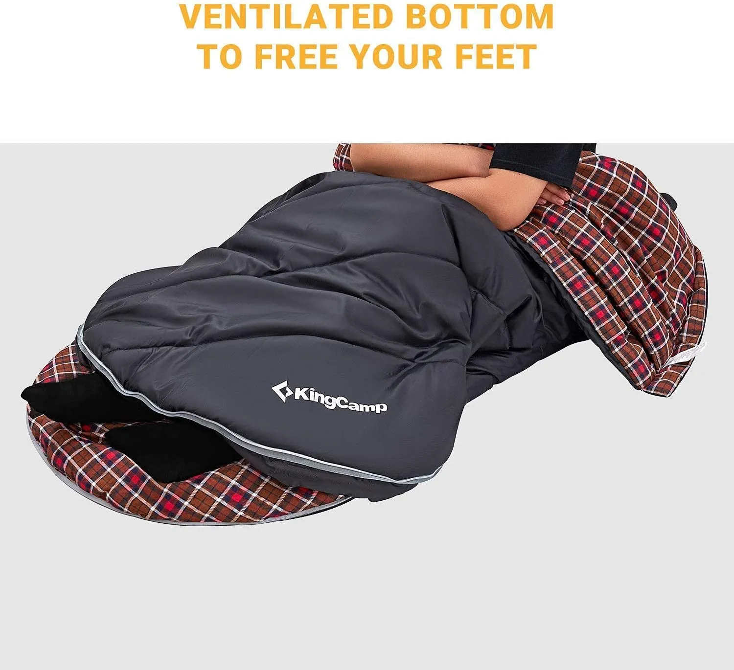 KingCamp XL Camping Sleeping Bags 3 Seasons Oversized Lightweight 100% Cotton Flannel Sleeping Bag Black