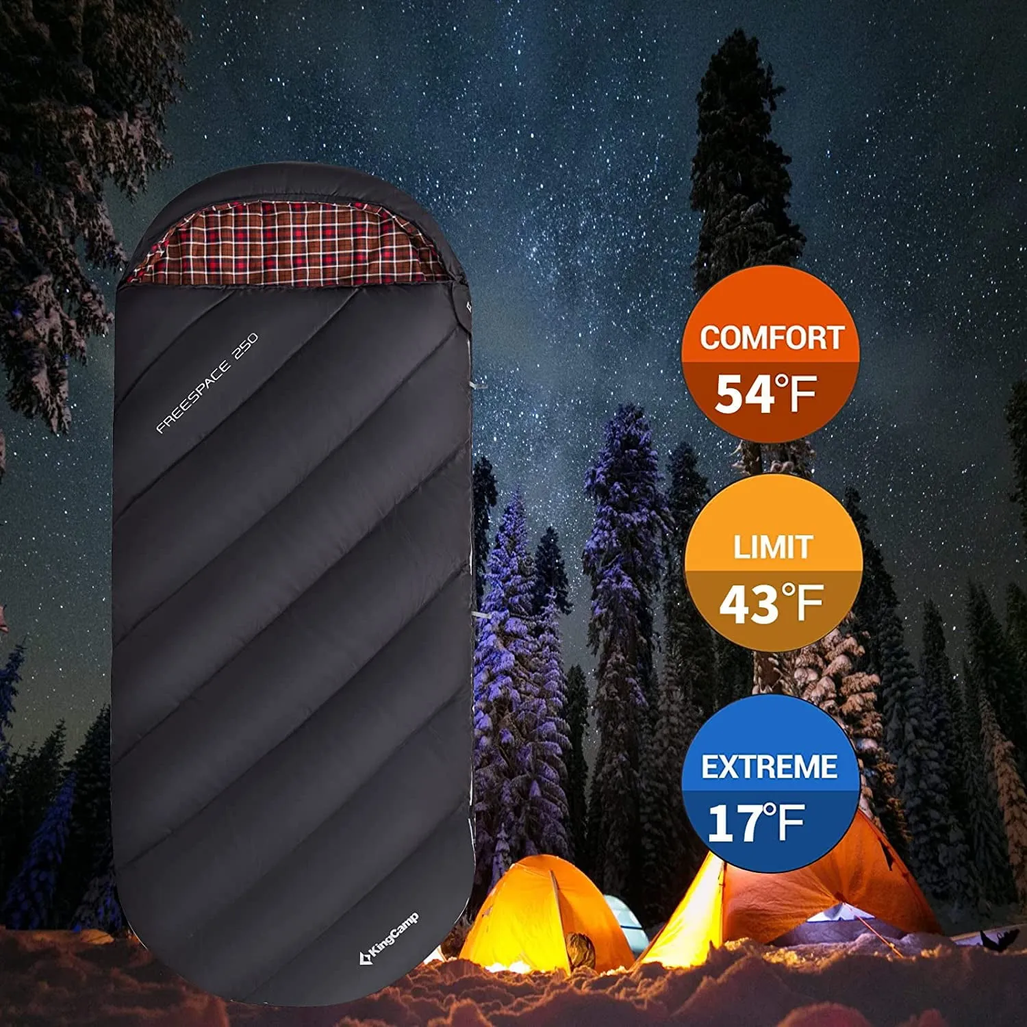 KingCamp XL Camping Sleeping Bags 3 Seasons Oversized Lightweight 100% Cotton Flannel Sleeping Bag Black