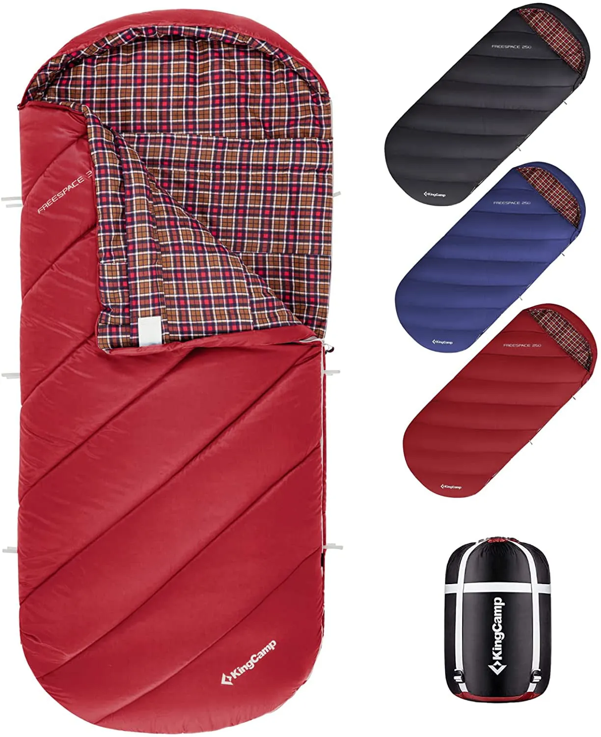 KingCamp XL Camping Sleeping Bags 3 Seasons Oversized Lightweight 100% Cotton Flannel Sleeping Bag Black