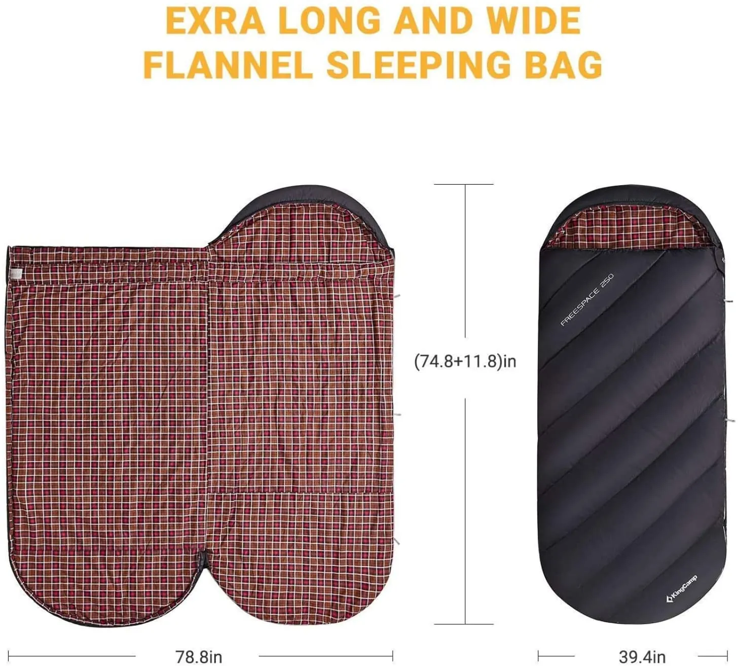 KingCamp XL Camping Sleeping Bags 3 Seasons Oversized Lightweight 100% Cotton Flannel Sleeping Bag Black