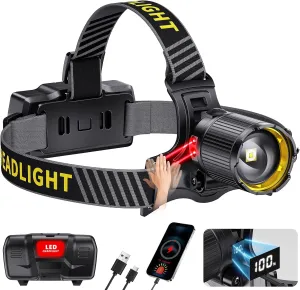 Led Headlamp Rechargeable, Super Bright HeadLamps 60H Long Battery Life with Sensor, Zoomable, 12 Modes, 120Adjustable Head Lamp, IPX7 Waterproof Headlight for Forehead Camping Fishing Working Hiking