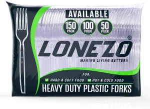 Lonezo [150 Count] Plastic Forks Clear Forks Plastic Disposable Shatter Resistant Disposable Forks Eco Friendly Plastic Forks Heavy Duty Plastic Utensils