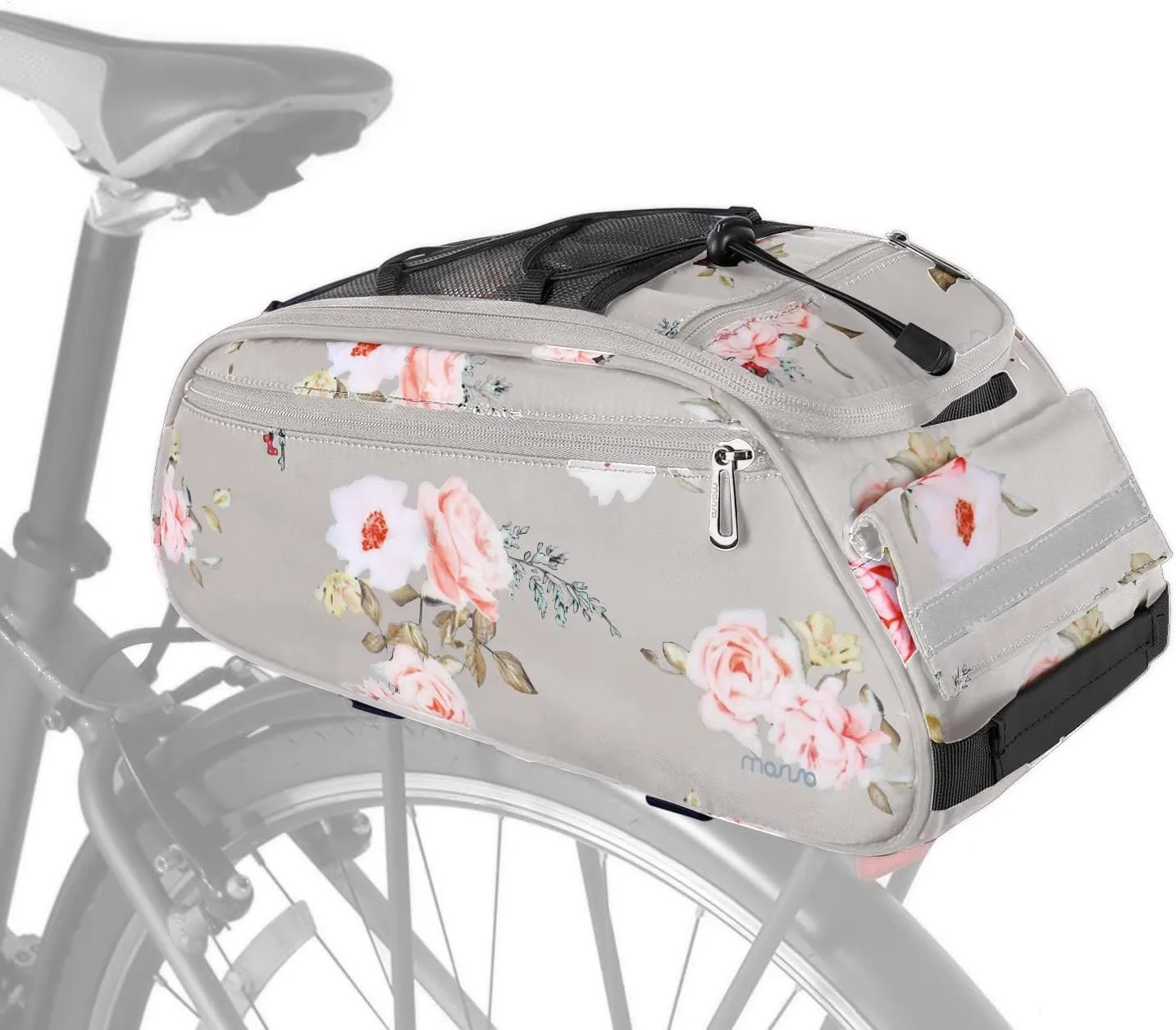 MOSISO Bike Rack Bag, Peony Waterproof Bicycle Trunk Pannier Rear Seat Pouch Cycling Bike Carrier Backseat Storage Luggage Saddle Shoulder Bag